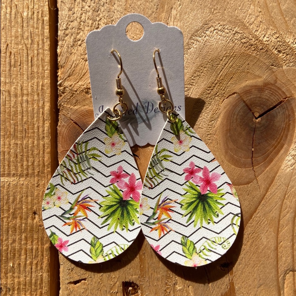 3 for $25 Handmade Floral Leather Earrings - Picture 1 of 1